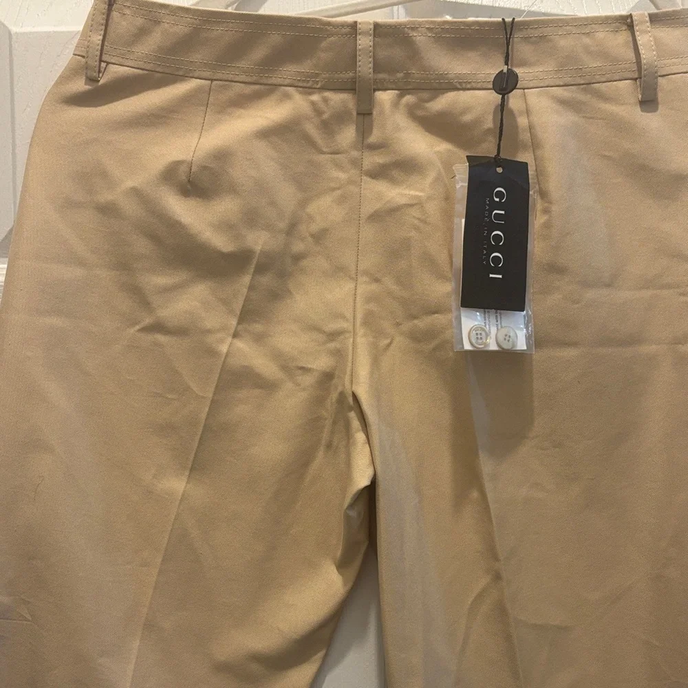 Gucci wide leg pleated women's trousers beige pants size 44 US 8-10 NWT